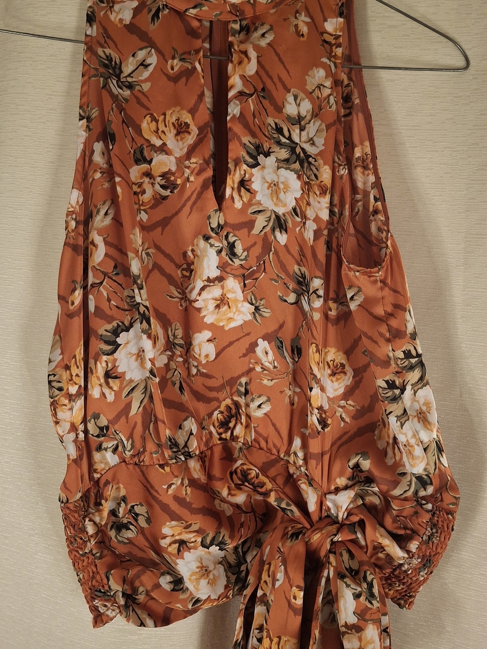White House Black Market Floral Tie-Front Halter Camisole - Rust Orange & White